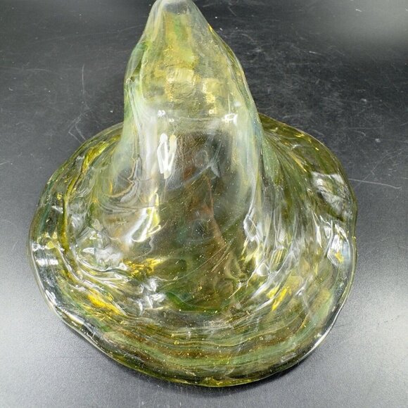 Vintage Sooner Glass Hand Made Green Swirls Dish Bowl Handmade Cornucopia Bowl - Picture 8 of 16